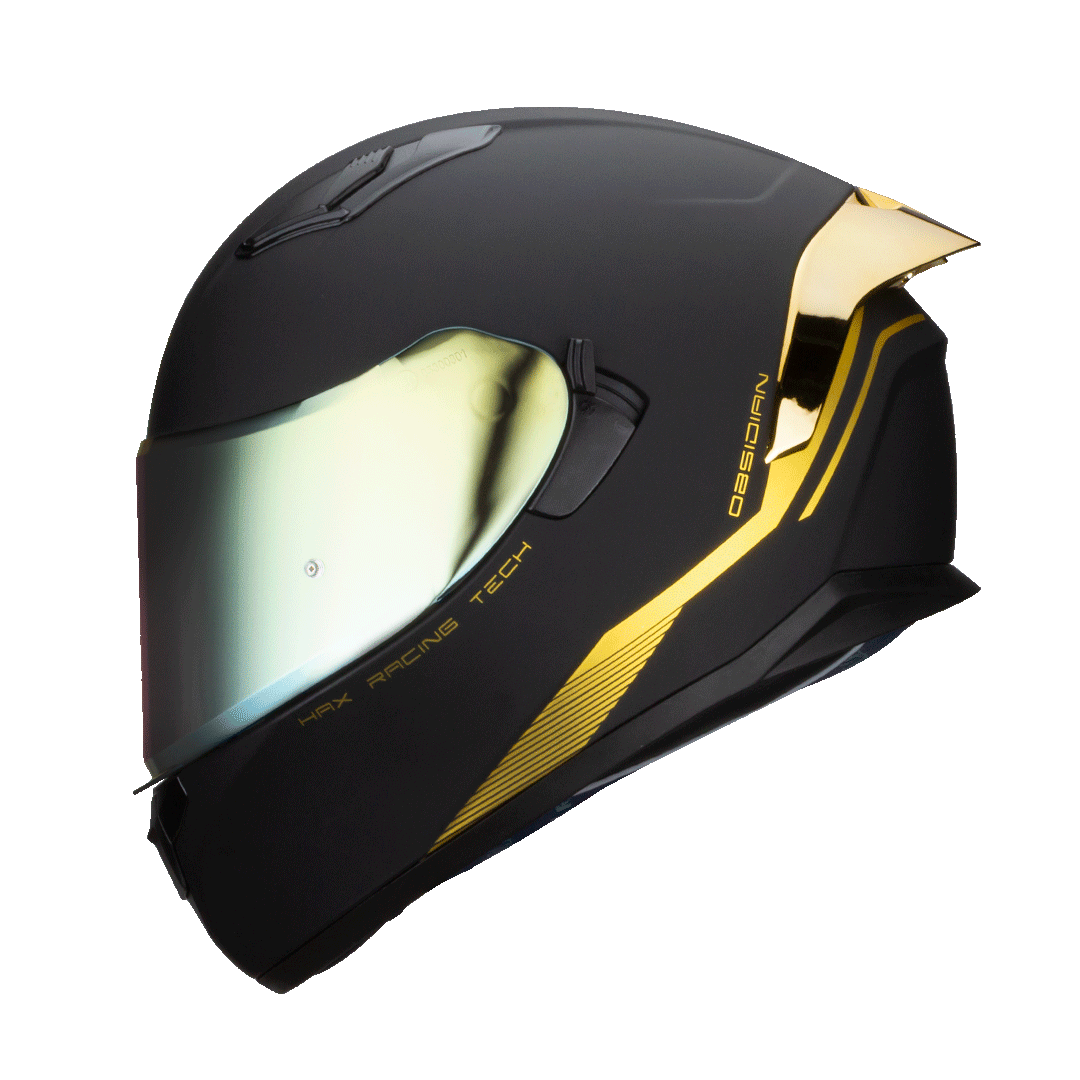 HAX Obsidian Full Face Motorcycle Helmet Matte Black Gold XXL HAX Obsidian Full Face Motorcycle Helmet Matte Black Gold XXL