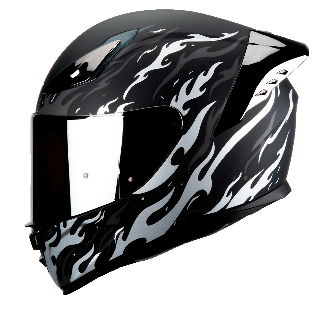 HAX Onix Full Face Motorcycle Helmet Silver Flame with Pinlock