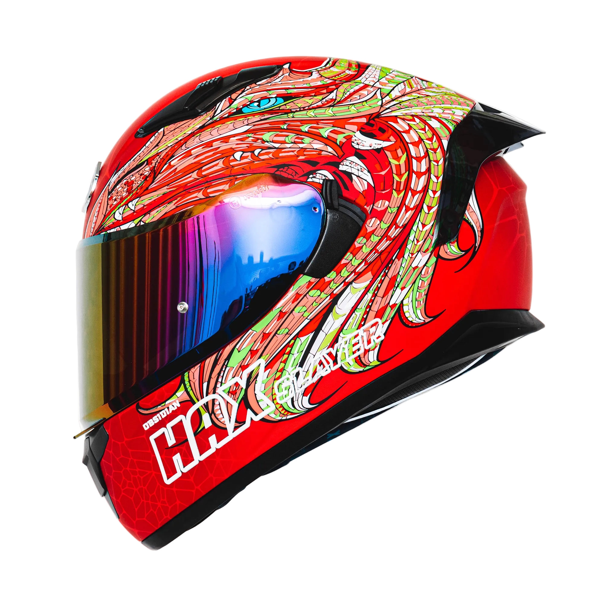 HAX Obsidian Motorcycle Helmet Alebrije Dragon Slayer Red HAX Obsidian Motorcycle Helmet Alebrije Dragon Slayer Red