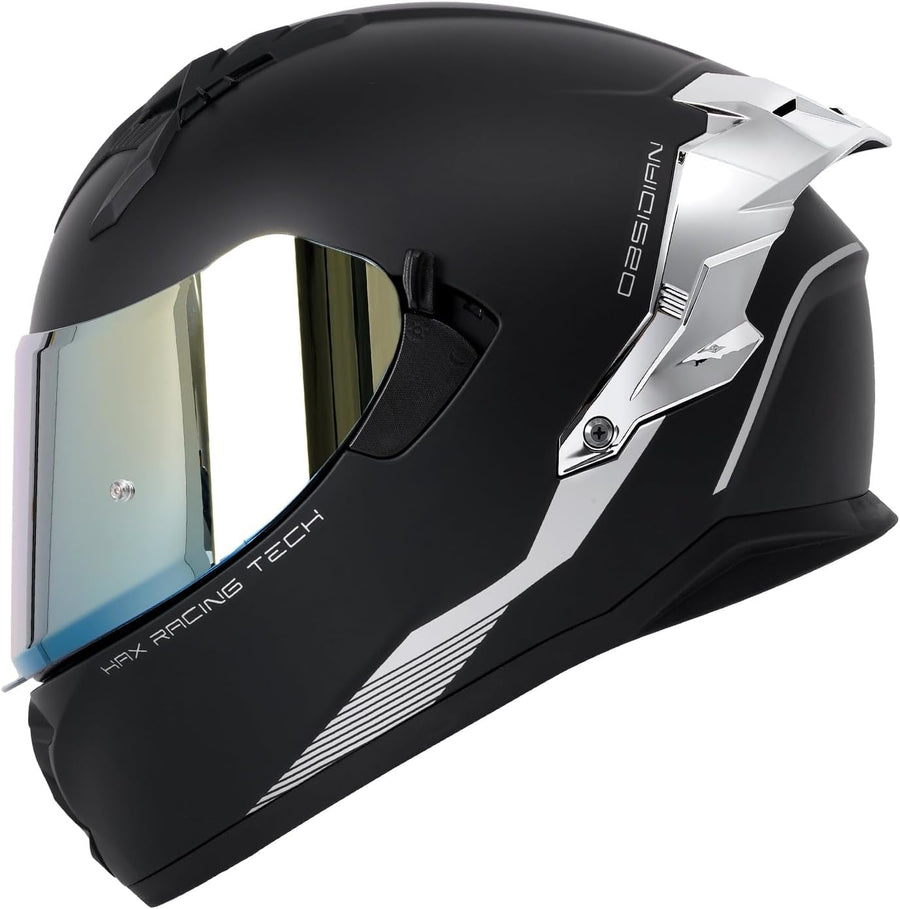 HAX Obsidian Motorcycle Helmet Matte Black Sliver