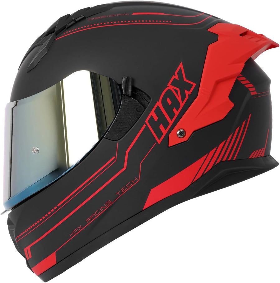 HAX Obsidian Motorcycle Helmet Matte Black Red