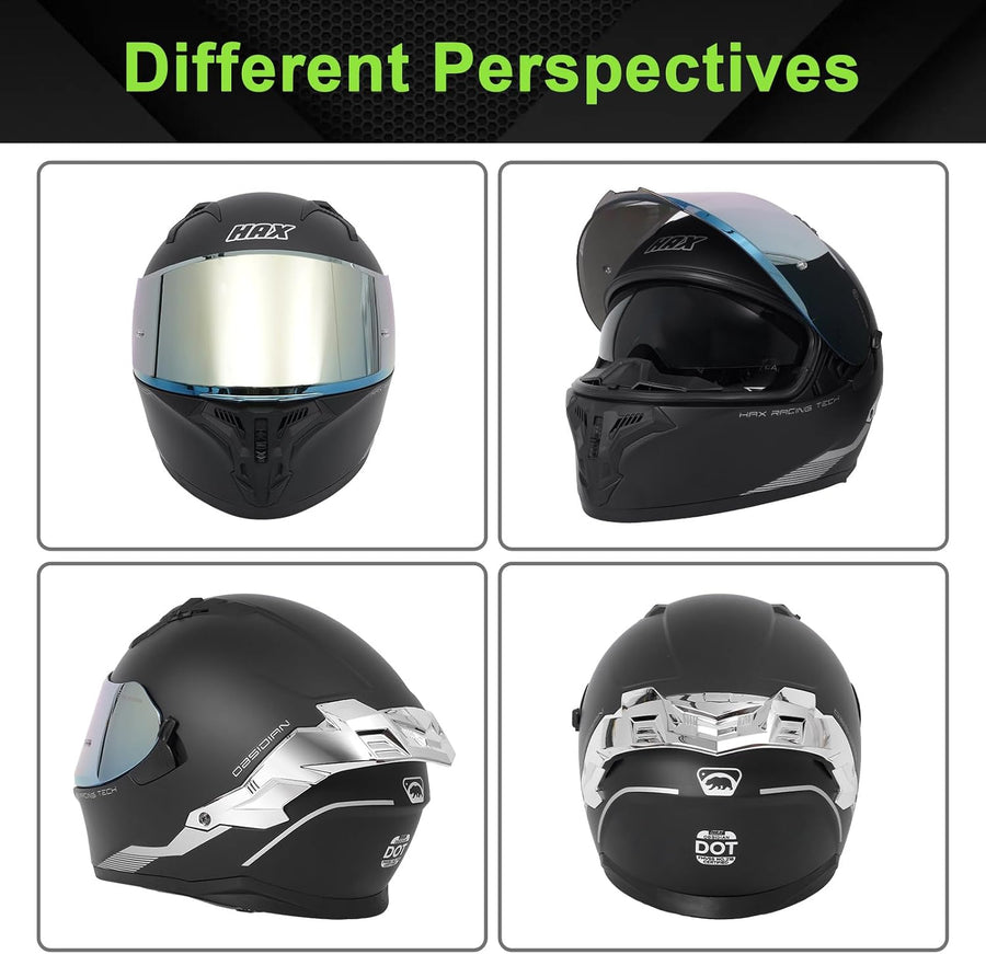 HAX Obsidian Motorcycle Helmet Matte Black Sliver - alternate