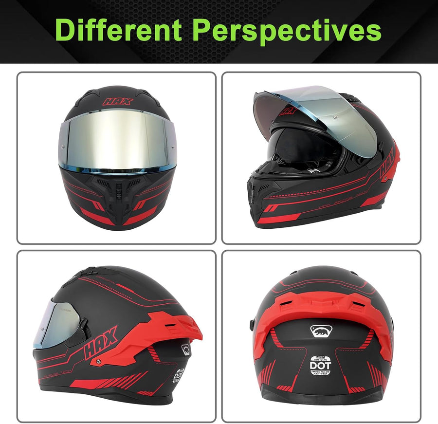 HAX Obsidian Motorcycle Helmet Matte Black Red - alternate