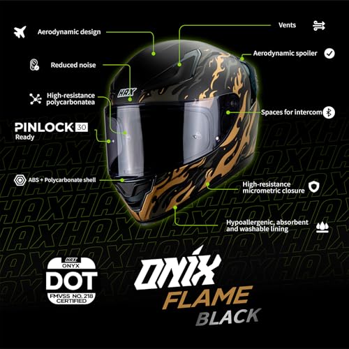 HAX Onix Full Face Motorcycle Helmets with Pinlock Ready DOT Approved