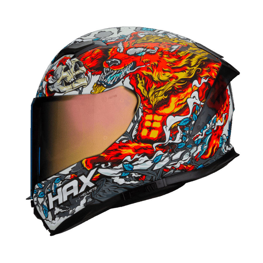HAX Force Full Face Motorcycle Helmet Night Legend Orange Glow in the Dark