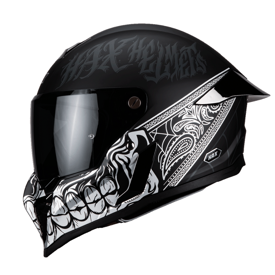 HAX Black Pearl Full Face Motorcycle Helmet  Bandit Silver
