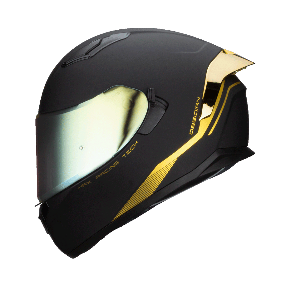 HAX Obsidian Full Face Motorcycle Helmet  Matte Black Gold
