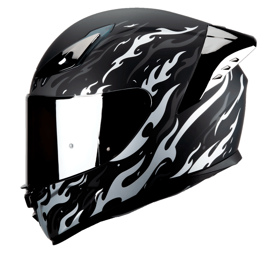 HAX Onix Full Face Motorcycle Helmet Silver Flame with Pinlock