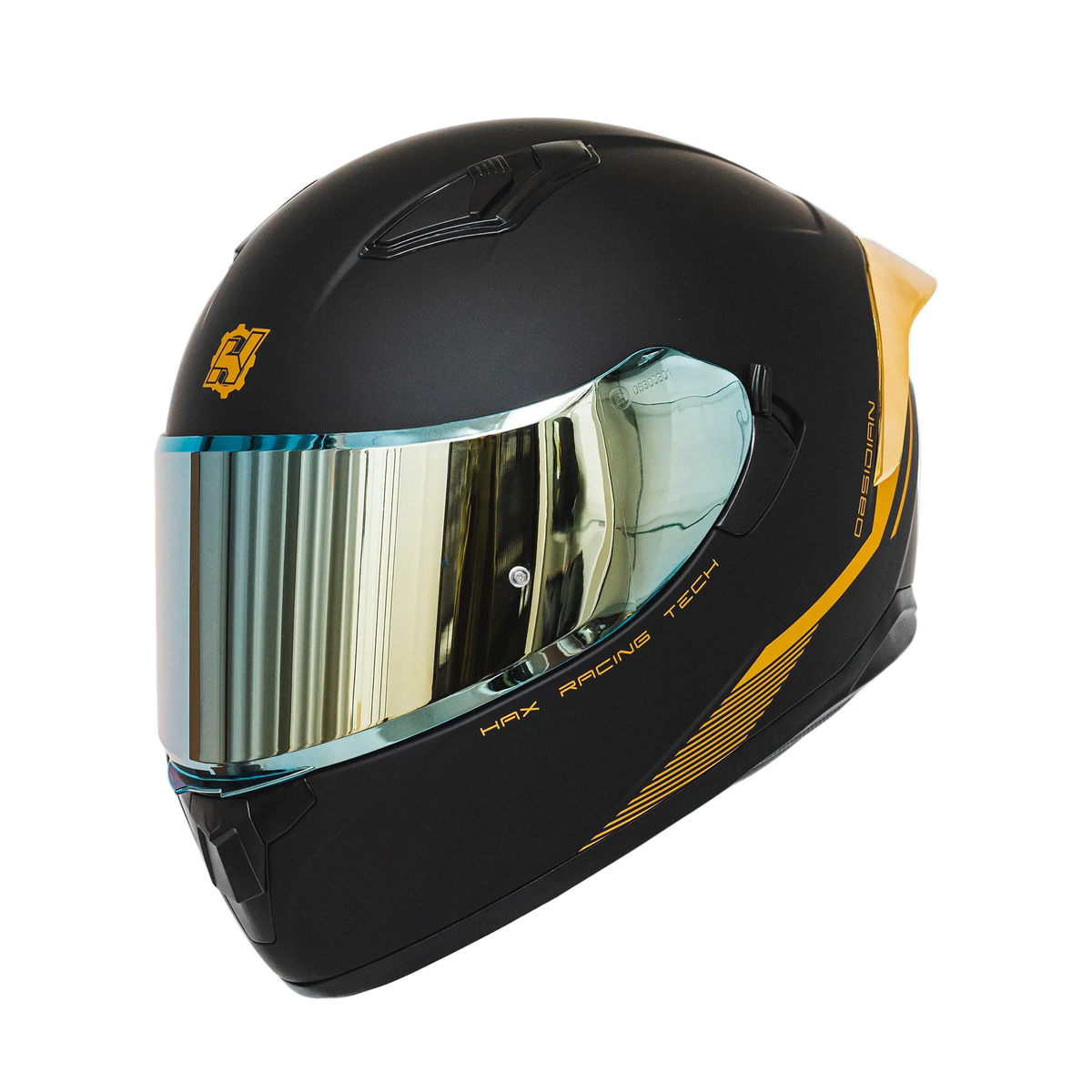 Matte Black Gold Motorcycle Helmet - Main Image