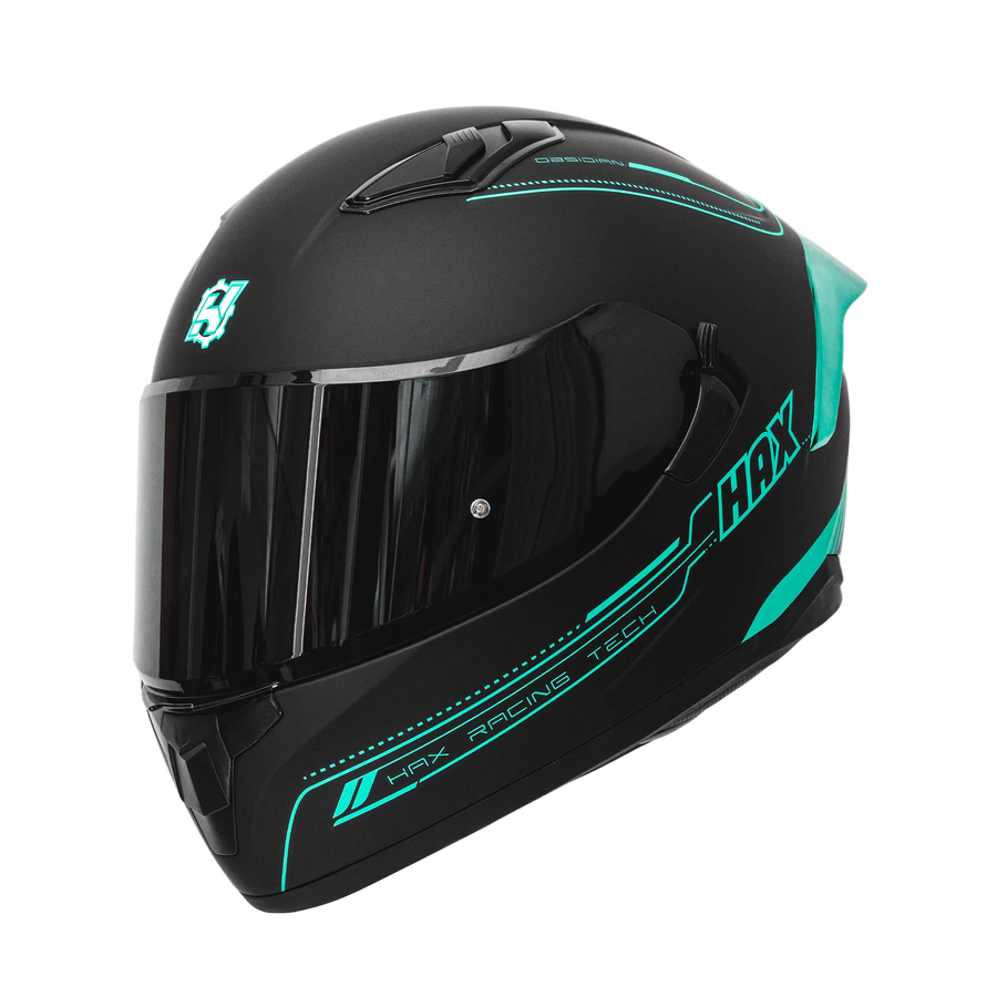 Matte Black Aqua Motorcycle Helmet