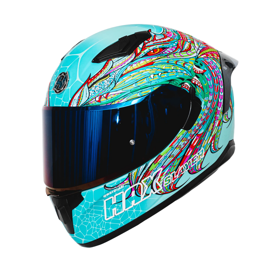 Alebrije Dragon Slayer Turquoise Motorcycle Helmet - alternate