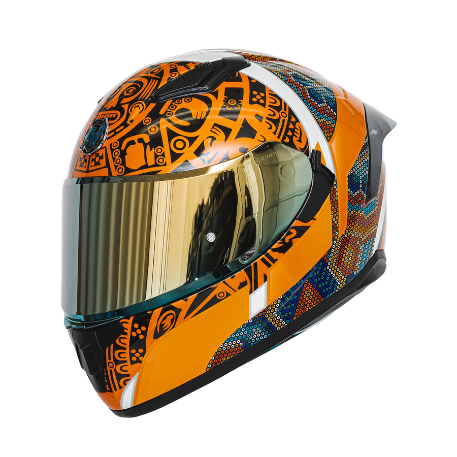 Huichol Gold Motorcycle Helmet - alternate