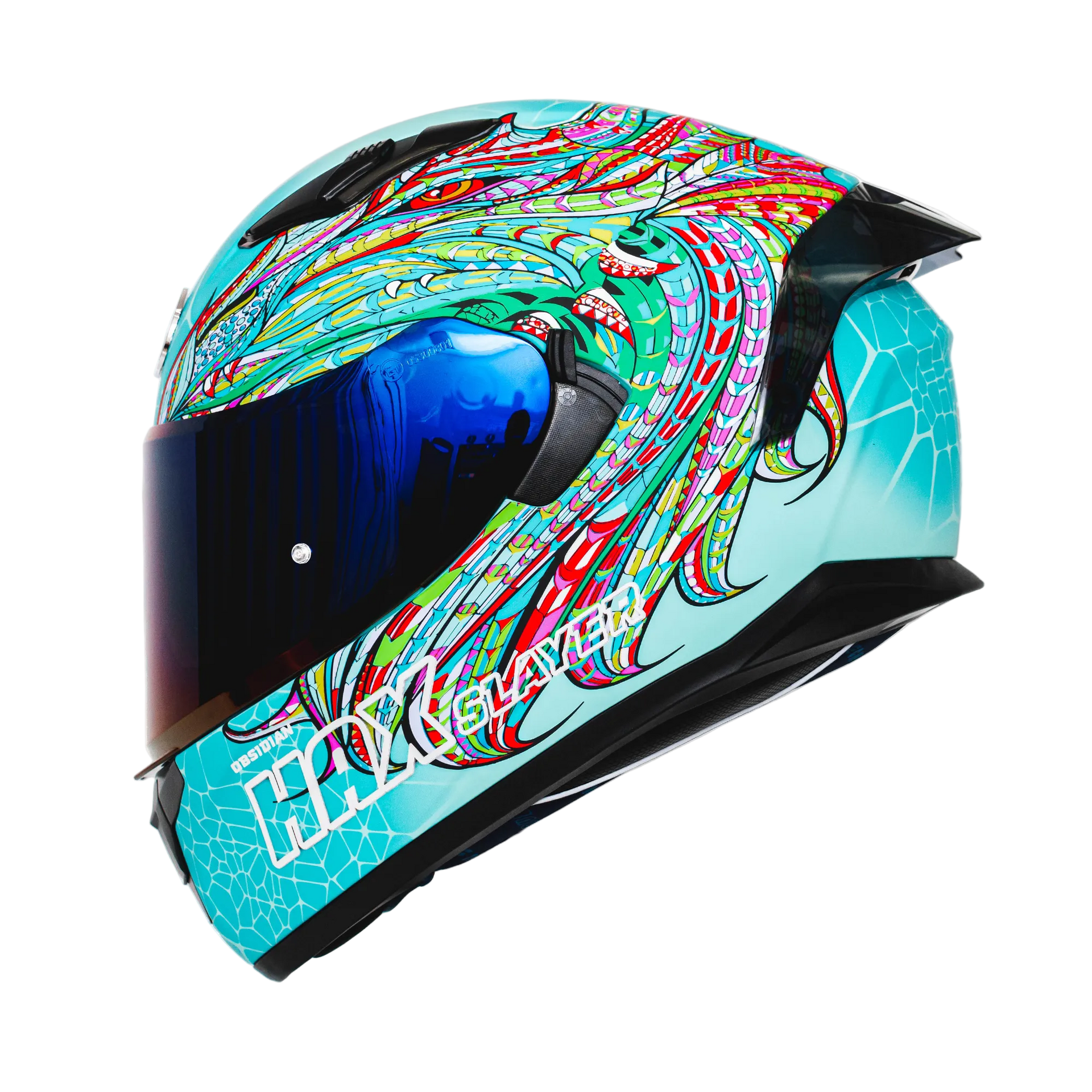 HAX Obsidian Motorcycle Helmet Alebrije Dragon Slayer Turquoise